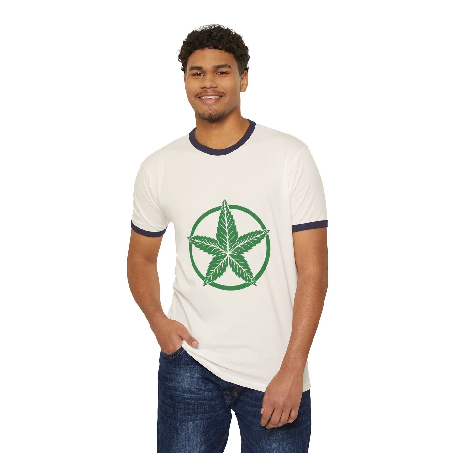 Green Army Leaf Unisex Cotton Ringer T-Shirt