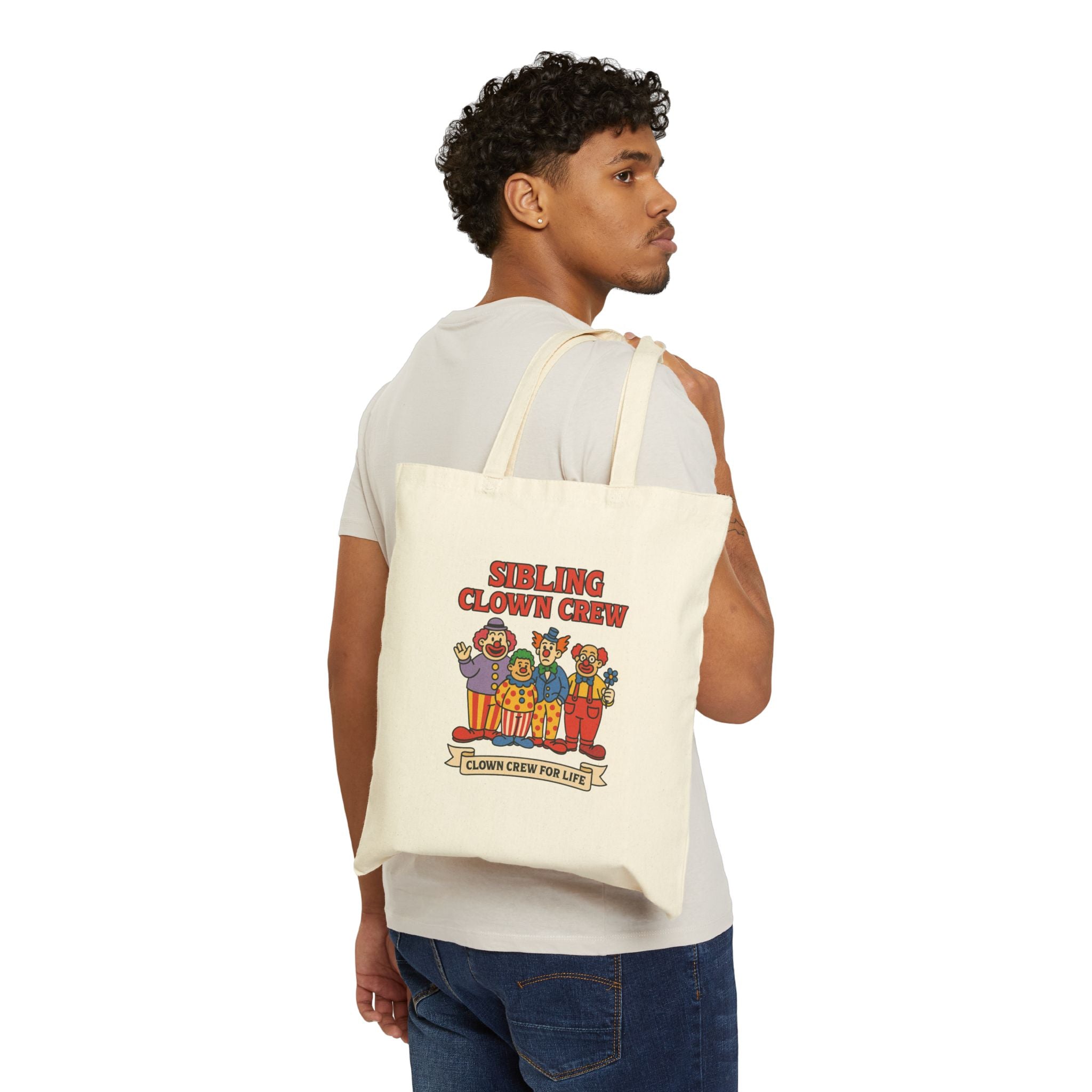 Sibling Clown Crew Cotton Canvas Tote Bag - Fun & Whimsical Design for Family Gatherings