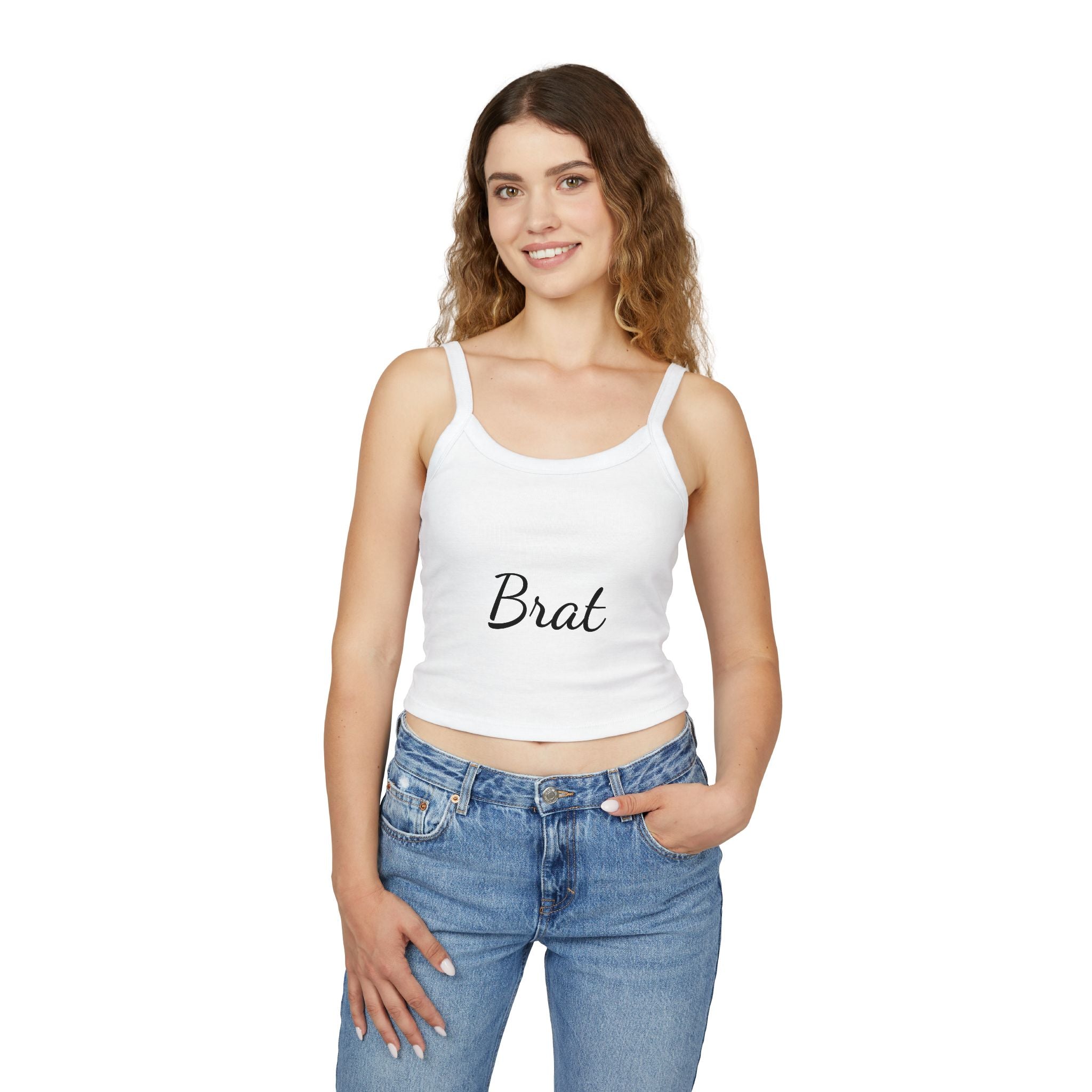 Trendy Women's Spaghetti Strap Tank Top - 'Brat' Design for Casual Vibes - XCX