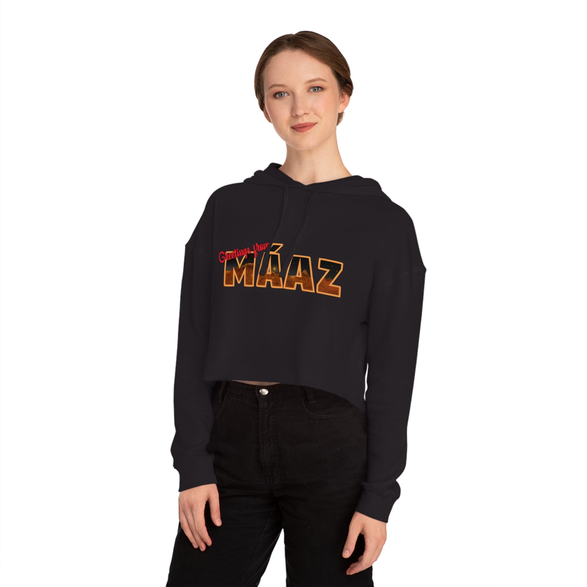 Mars Needs You Stylish Women’s Cropped Hooded Sweatshirt - 'Greetings From Maaz' & 'Mars Needs You' Design