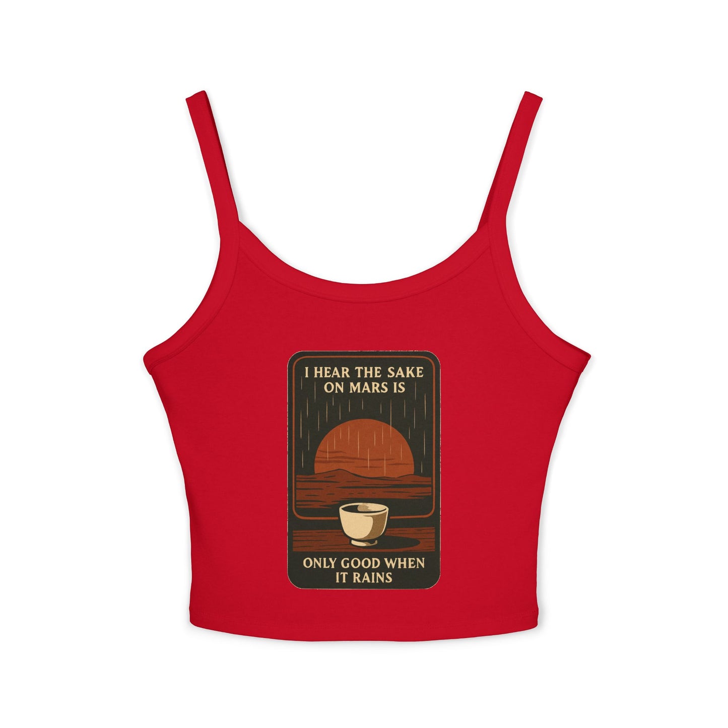 Sake on Mars Crop Tank — Retro Tea Cup Graphic