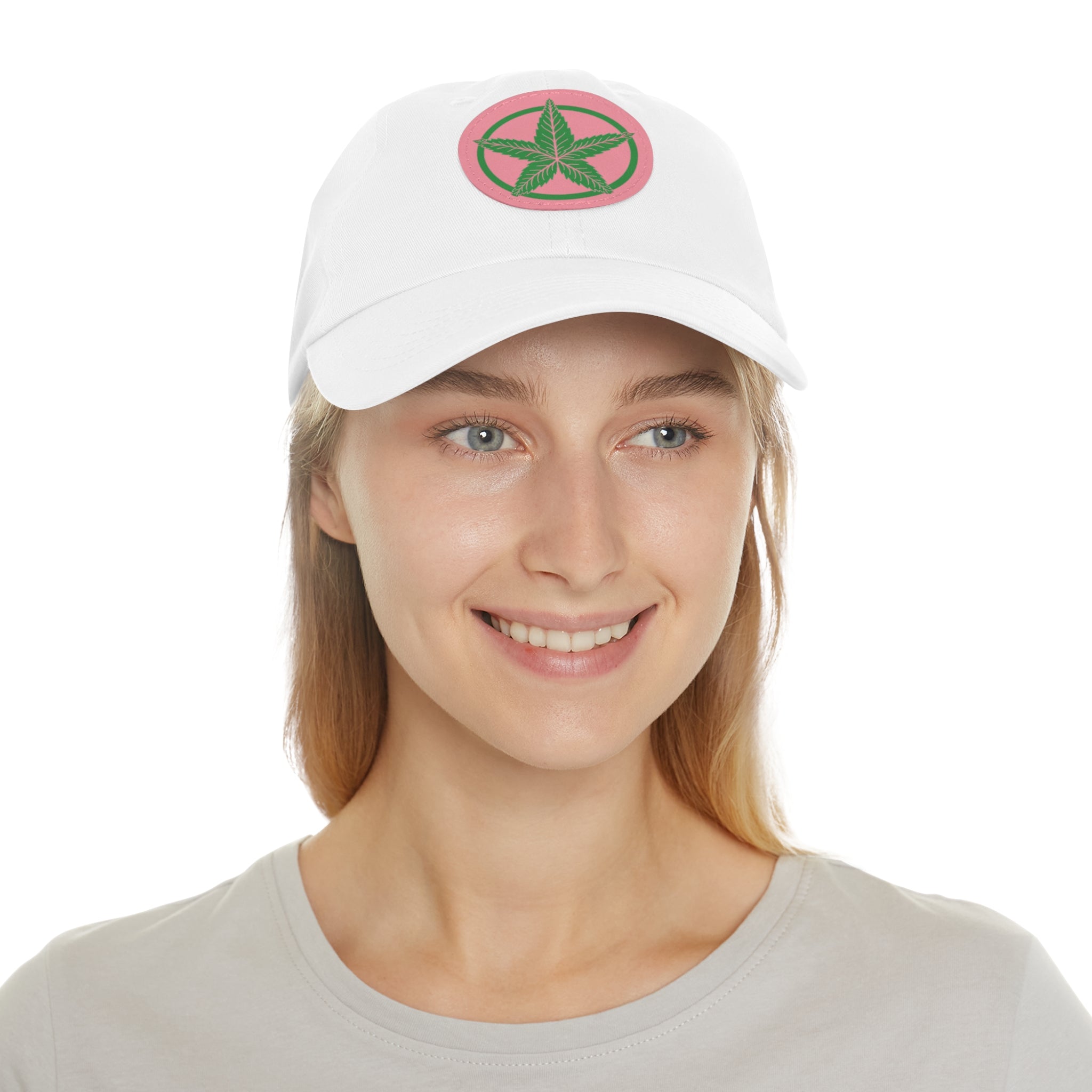 Green Army Dad Hat with Leather Patch (Round)