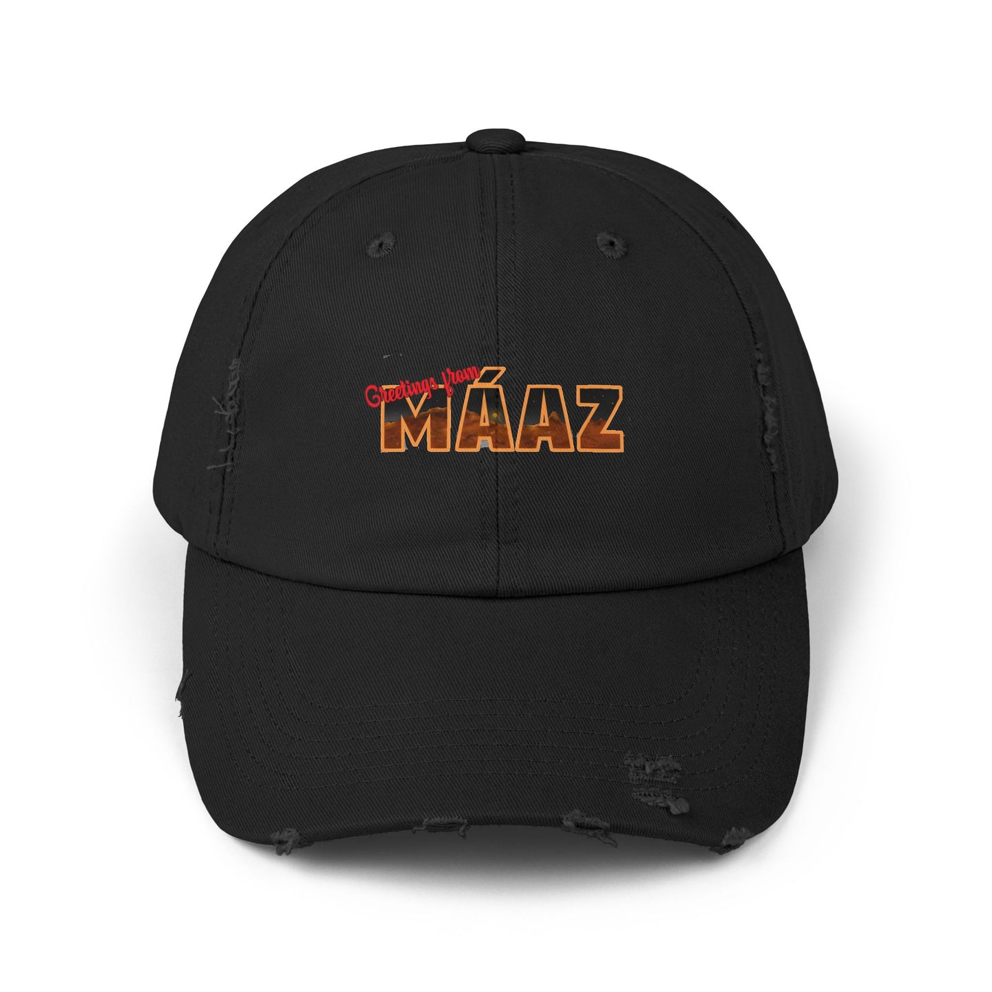 Greetings from Máaz Unisex Distressed Cap