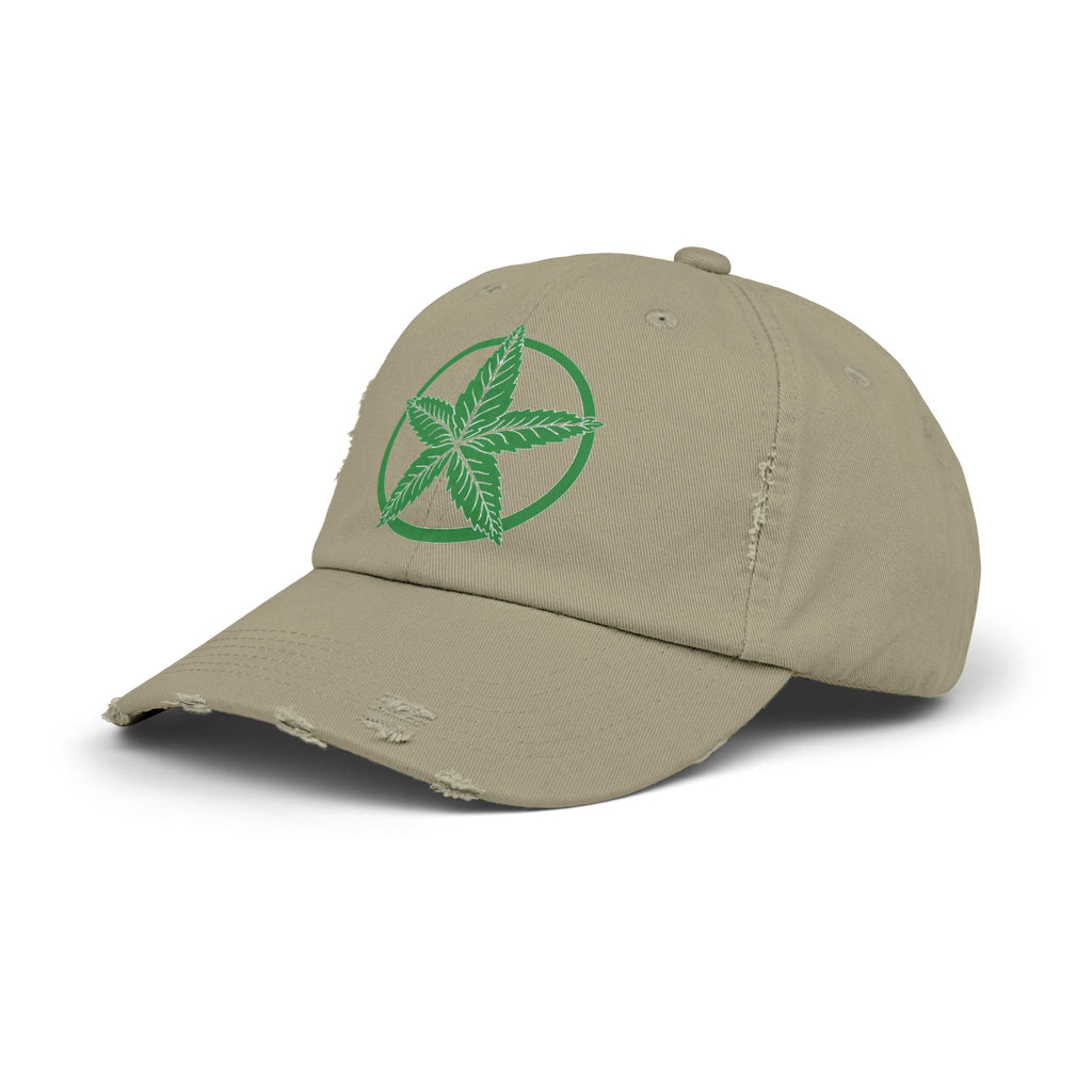 Green Army Leaf Unisex Distressed Cap
