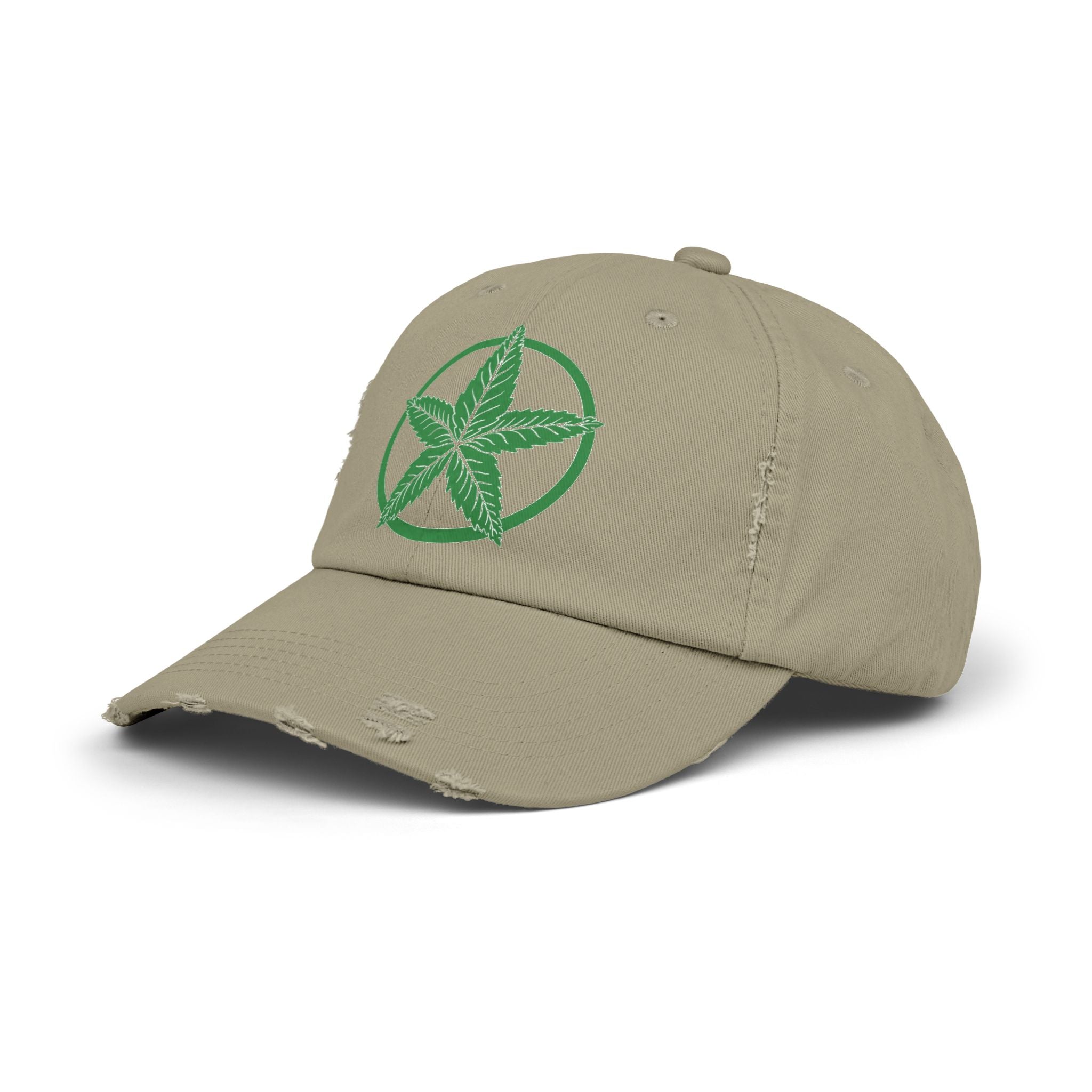 Green Army Leaf Unisex Distressed Cap