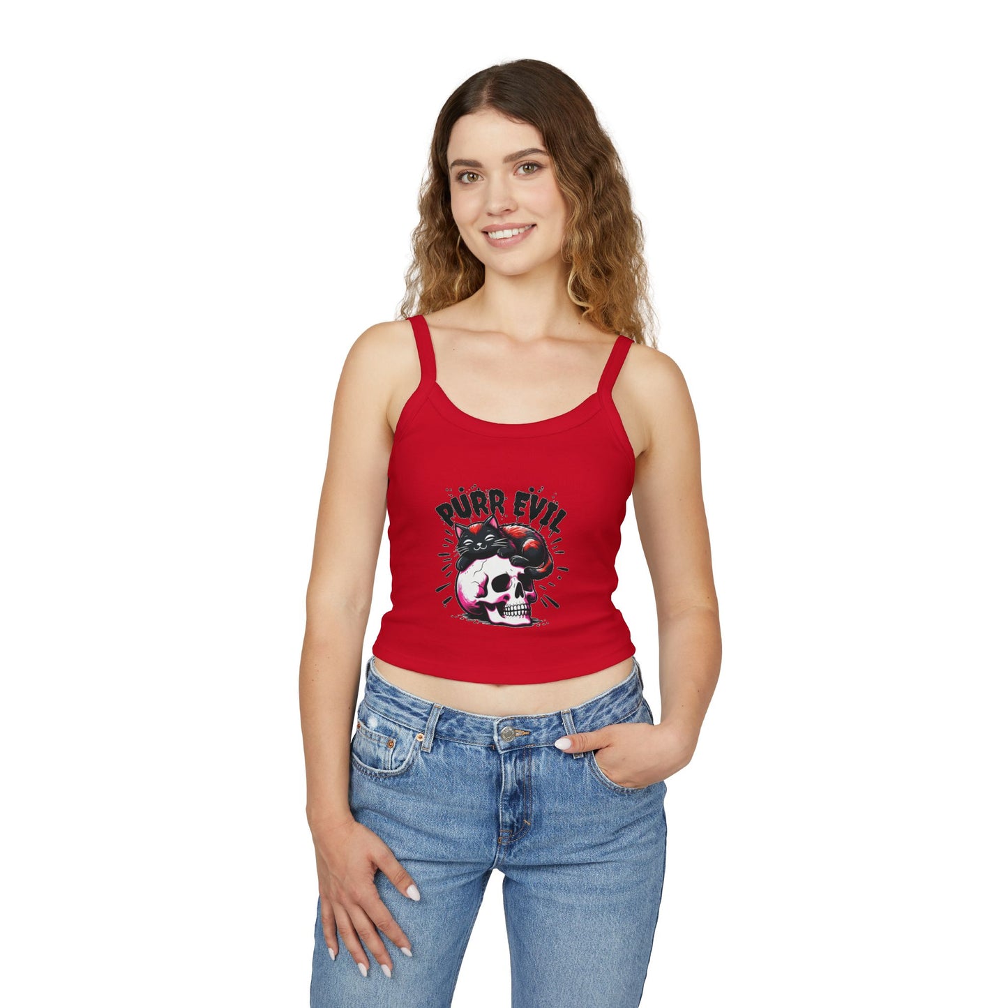 Purr Evil Cat Graphic Women's Spaghetti Strap Tank Top
