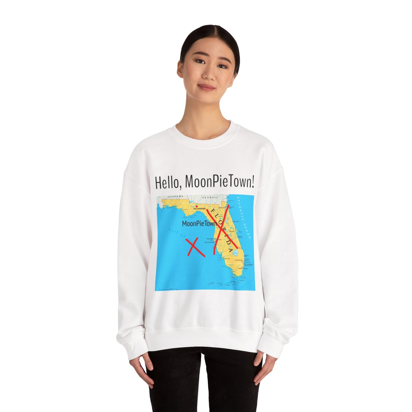 Hello MoonPieTown! Unisex Crewneck Sweatshirt - Cozy Casual Wear for Travel Lovers