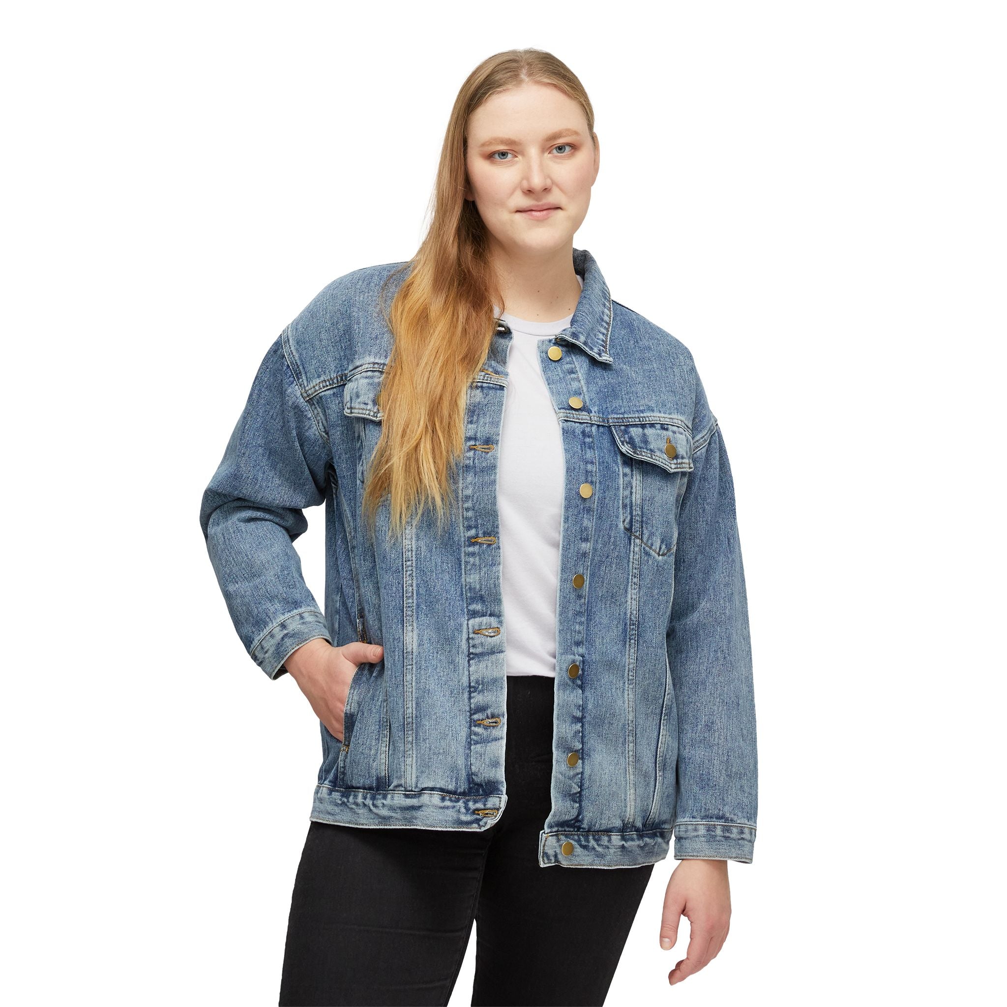 Cat Robot Bike Ride Retro Graphic Women's Denim Jacket - Trendy Casual Outerwear