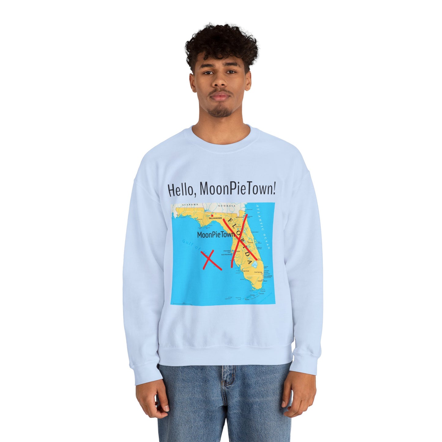 Hello MoonPieTown! Unisex Crewneck Sweatshirt - Cozy Casual Wear for Travel Lovers