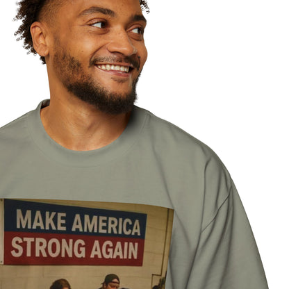 Men's Heavy Oversized Tee - Vintage Style Make America Strong Again Graphic
