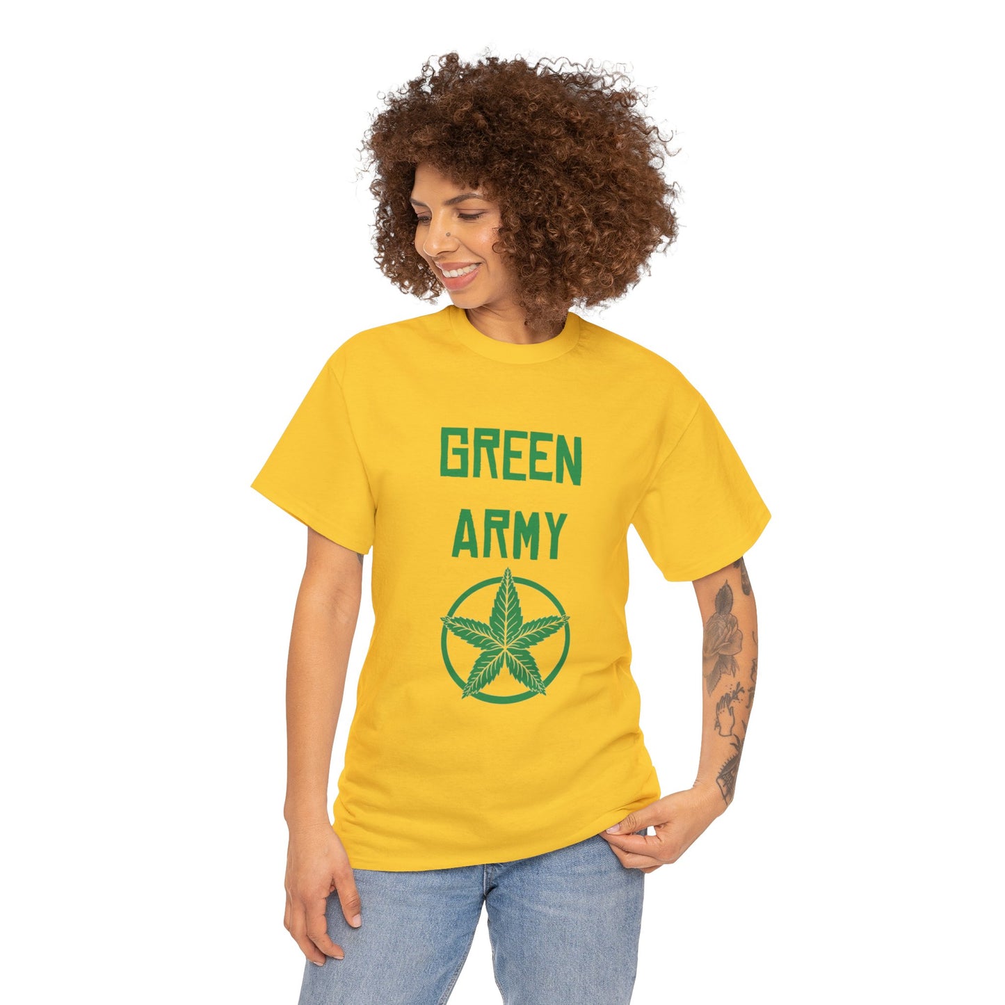 Green Army Star Leaf Unisex Heavy Cotton Tee