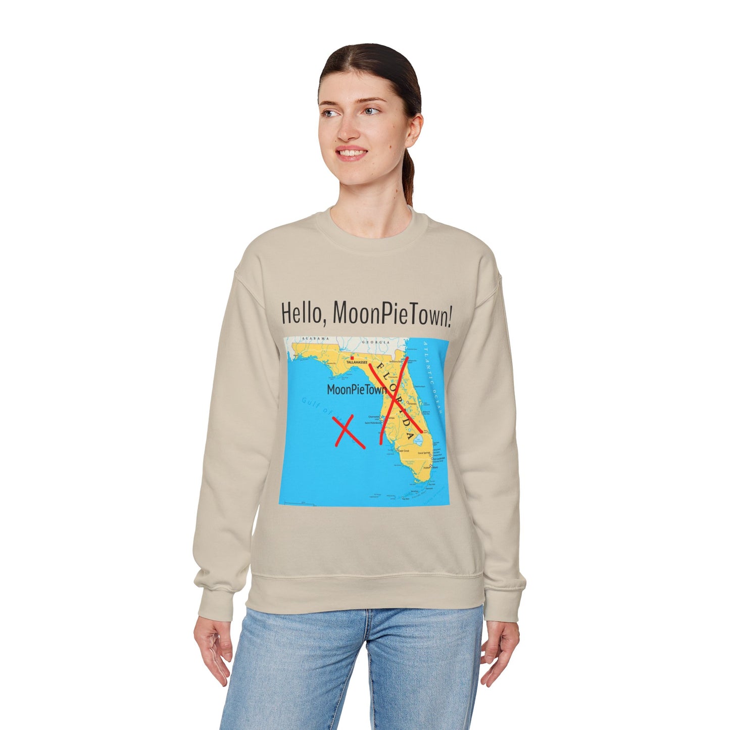 Hello MoonPieTown! Unisex Crewneck Sweatshirt - Cozy Casual Wear for Travel Lovers