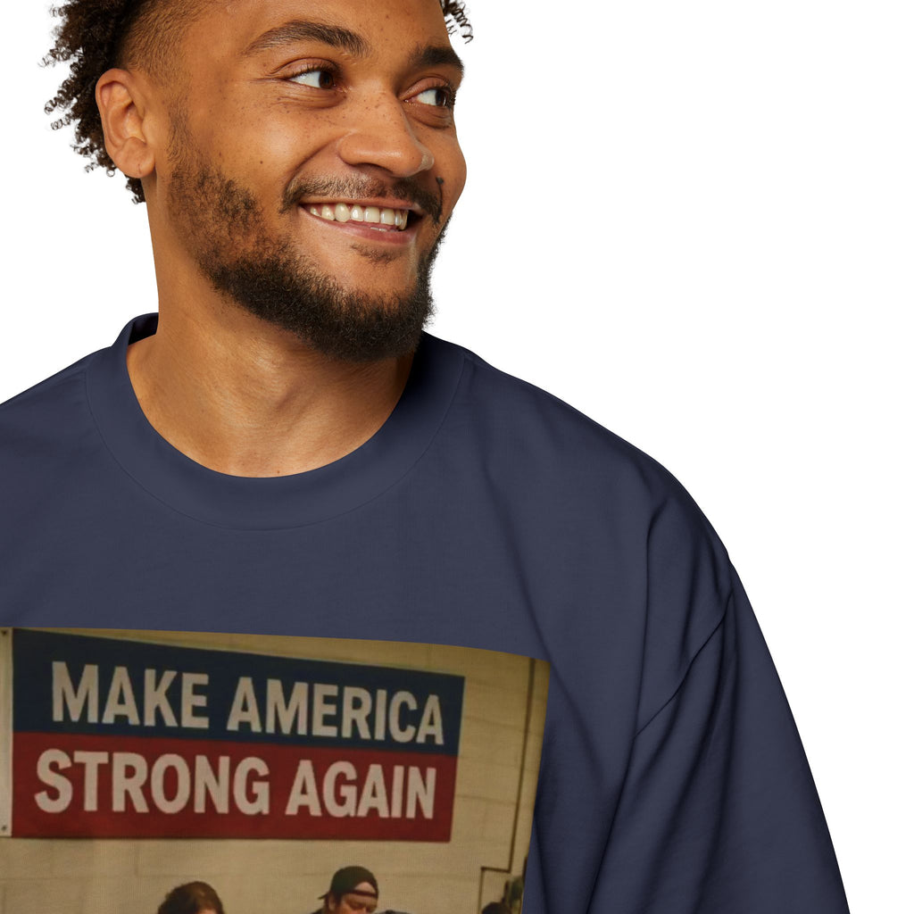 Men's Heavy Oversized Tee - Vintage Style Make America Strong Again Graphic