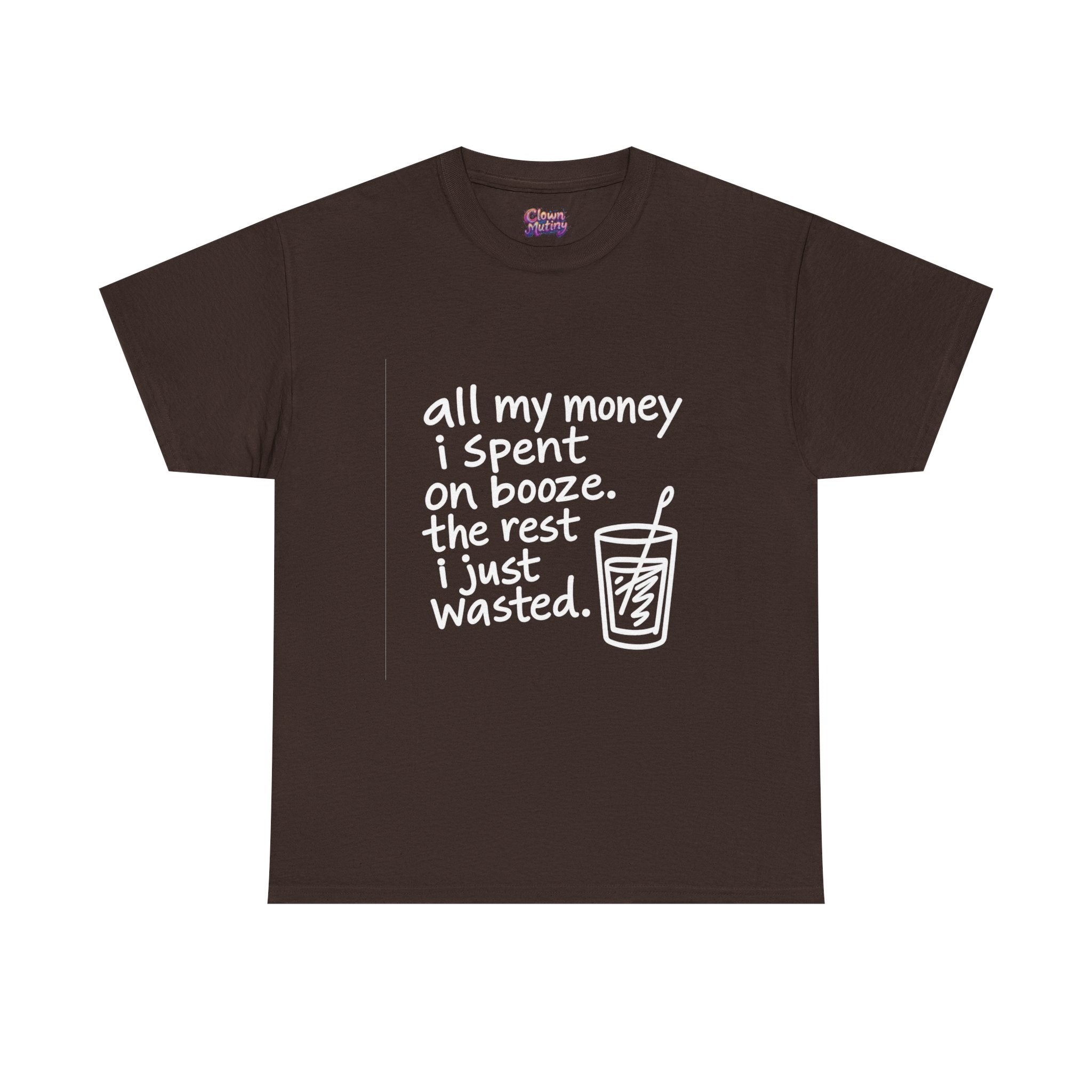 Humorous Alcohol Tee — "All My Money I Spent on Booze" Graphic T-Shirt