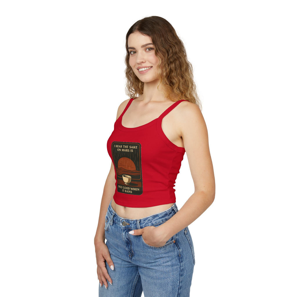 Sake on Mars Crop Tank — Retro Tea Cup Graphic