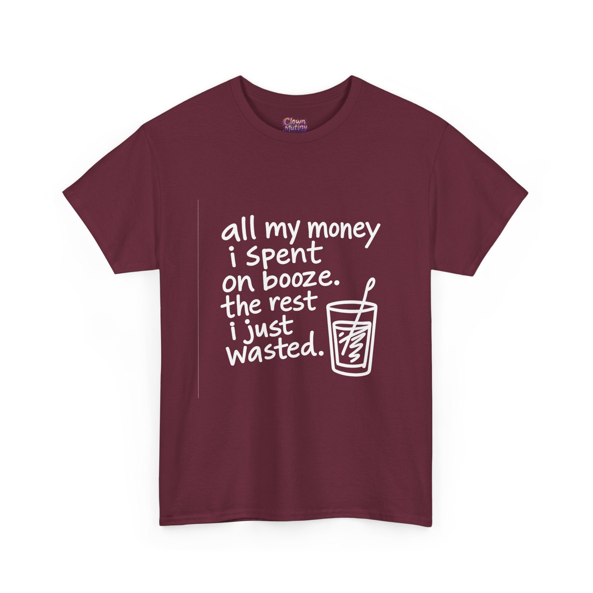 Humorous Alcohol Tee — "All My Money I Spent on Booze" Graphic T-Shirt
